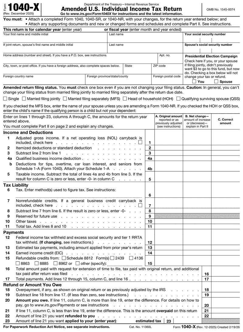 Form 1040-X preview