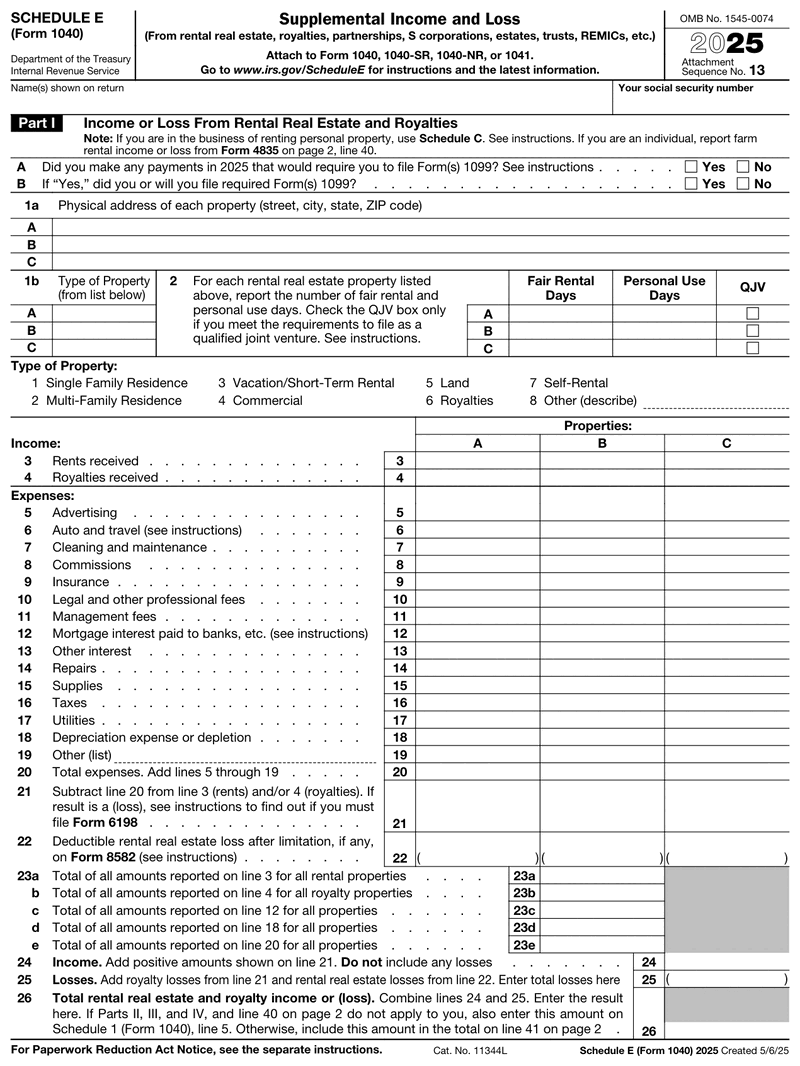 Form 1040 Schedule E preview
