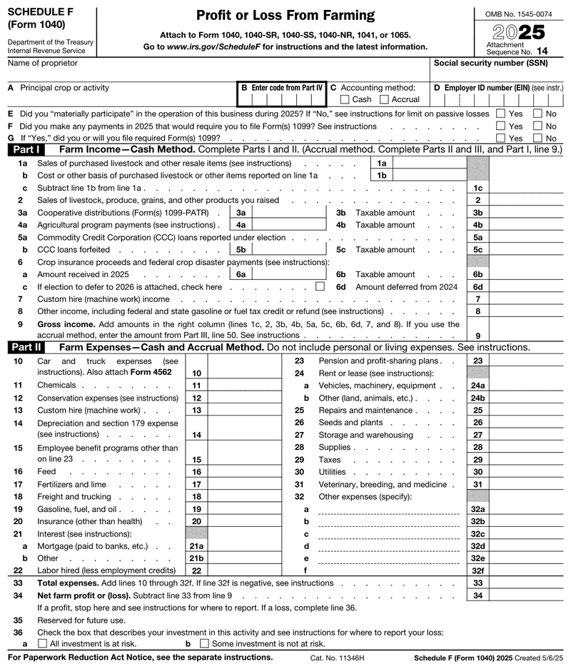 Form 1040 Schedule F preview