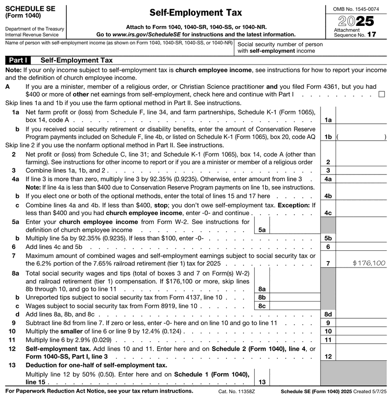 Schedule SE (Form 1040) preview