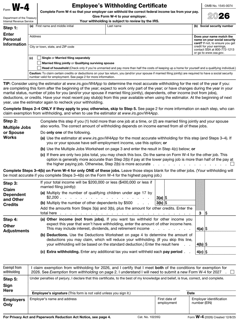 Form W-4 preview