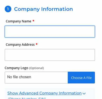 Step 1: the paystub generator form with company and employee details