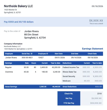 Vertical Blue pay stub template