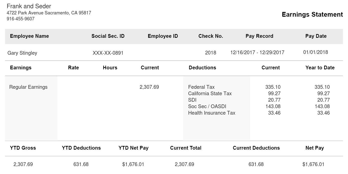 Horizontal Black Paystub Template PayStubCreator