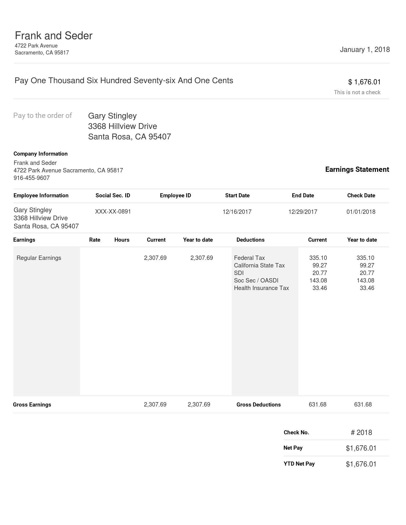 Vertical Black Pay Stub Sample Template