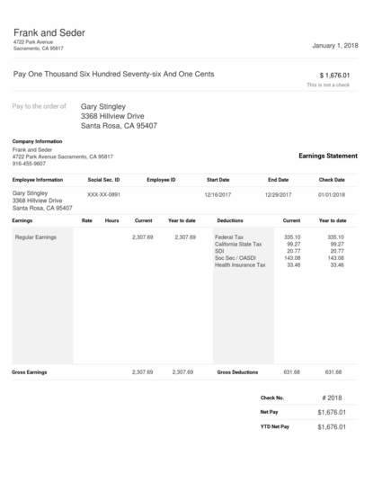 Vertical Black Pay Stub Sample Template