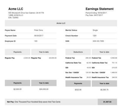 Square Black & White Paystub Sample Template